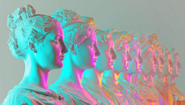 un cartel en 3D con imágenes holográficas de figuras históricas femeninas que han hecho un impacto significativo