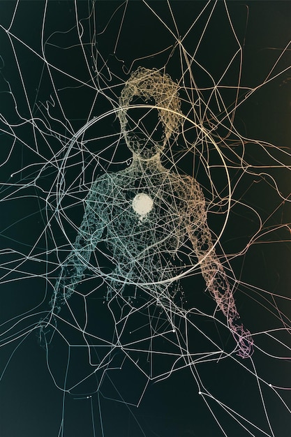 Un cartel 3D que visualiza una red de líneas y nodos
