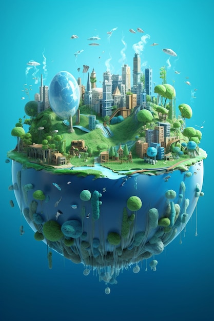 Cartel 3D de reciclaje de agua limpia