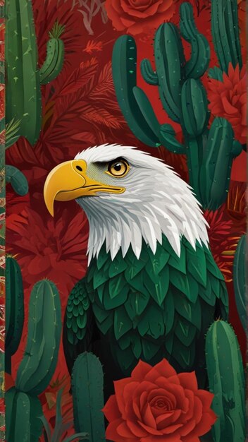 un cartel de un águila con un fondo rojo