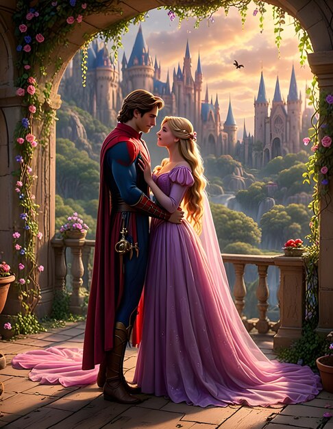 Foto el cartel amantes encantados 2 rapunzel y spider-man creados con ia generativa