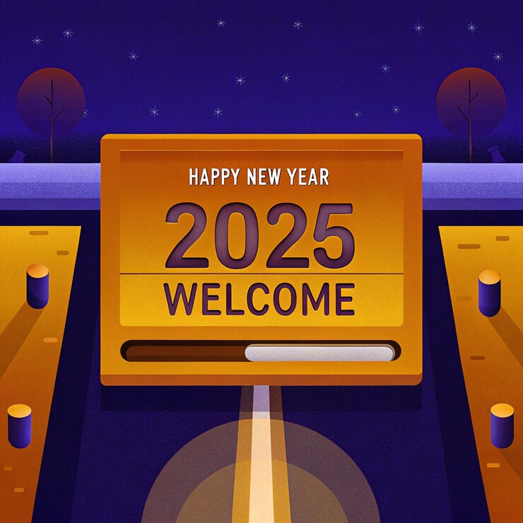 un cartel amarillo que dice feliz año nuevo en él