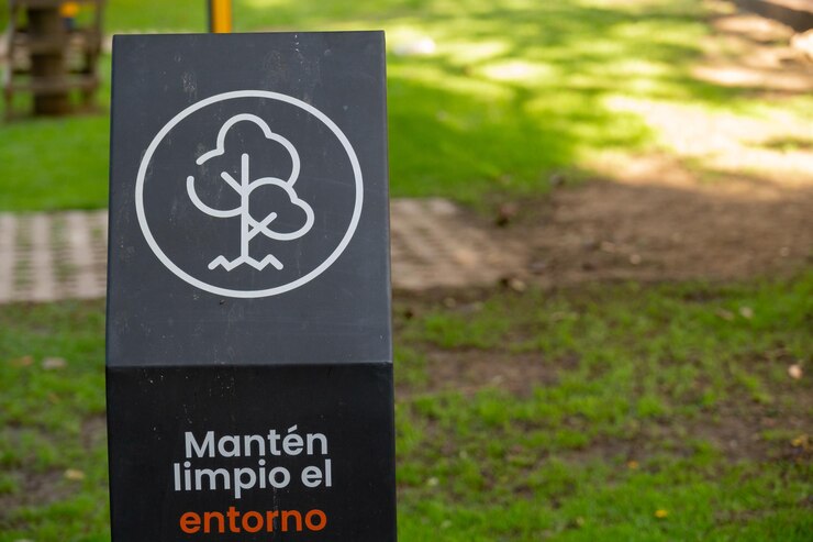 cartel ambiental minimalista en el parque urbano Mantenga el medio ambiente limpio