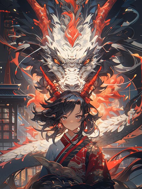 un cartel para anime anime muestra un dragón con un dragón en el frente