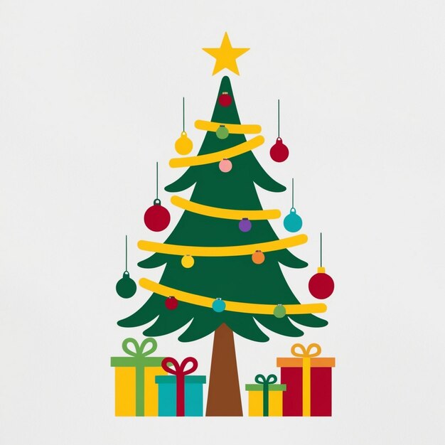 un cartel con un árbol de Navidad y regalos debajo