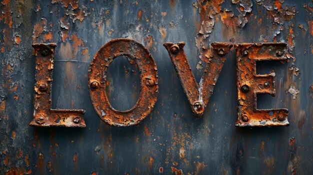 Cartel de arte horizontal creativo del concepto Rusty Iron Love