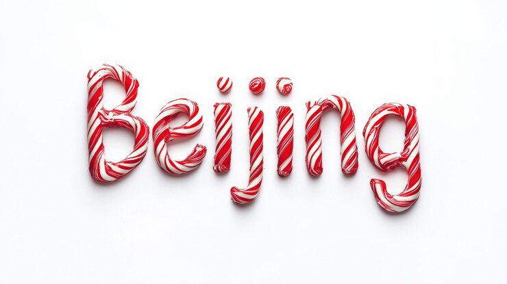 Foto el cartel de arte del símbolo de la ciudad de beijing en la tipografía de candy cane