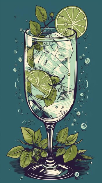 Foto cartel de arte vectorial cóctel gintonic