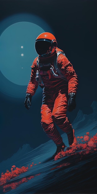 un cartel de un astronauta en el espacio con las palabras " espacio " en la parte inferior.