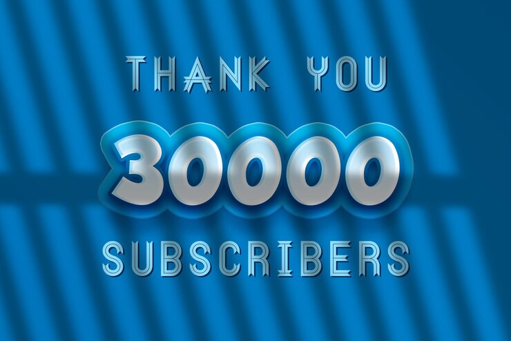 Foto un cartel azul y blanco para los 30000 suscriptores
