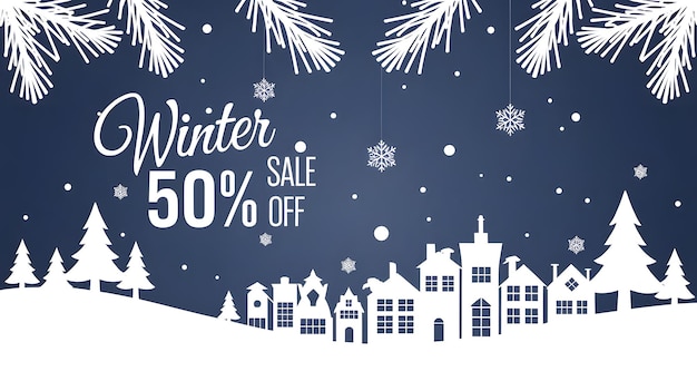 un cartel azul y blanco que dice venta de invierno