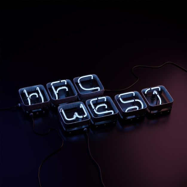 Un cartel azul de htc west con la palabra oeste
