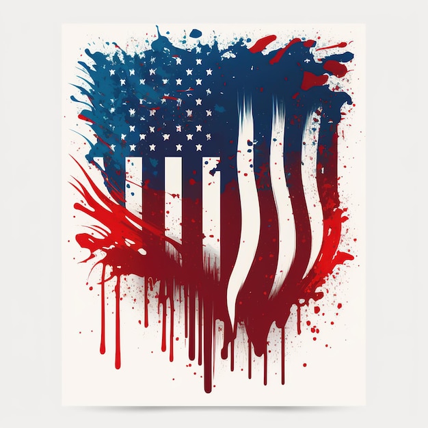 Un cartel con una bandera americana y una bandera roja y blanca.
