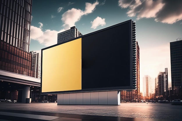 Foto cartel en blanco en la acera de la ciudad maqueta para su publicidad generativa ai.