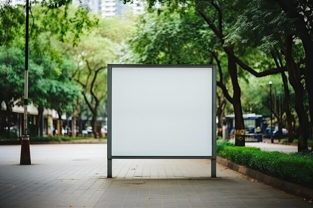 Cartel blanco en blanco o pantalla publicitaria con fondo borroso por ai generativo