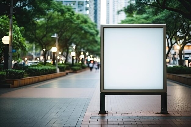 Cartel blanco en blanco o pantalla publicitaria con fondo borroso por ai generativo