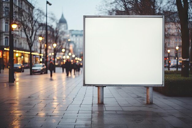 Cartel blanco en blanco o pantalla publicitaria con fondo borroso por ai generativo