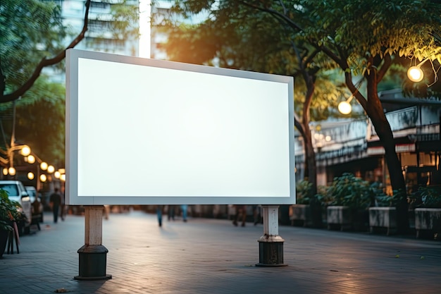 Cartel blanco en blanco o pantalla publicitaria con fondo borroso por ai generativo