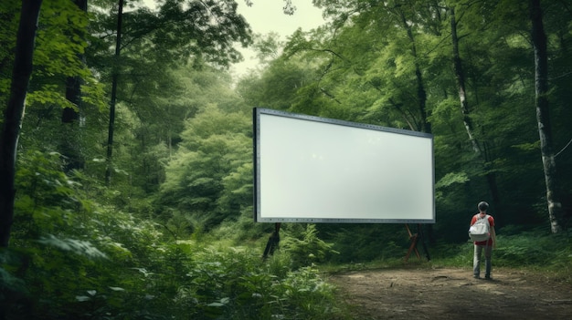 Foto un cartel en blanco en el bosque con un fondo de bosque.