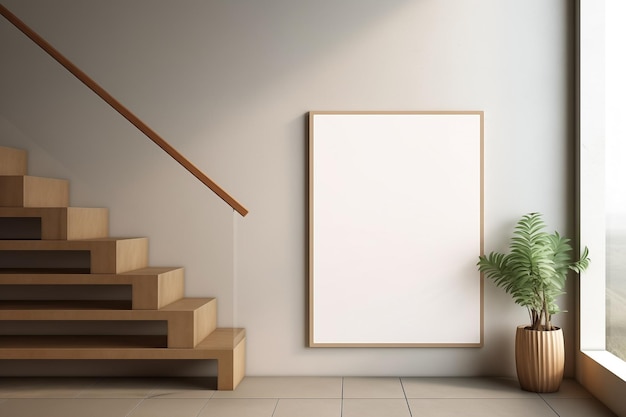 Un cartel en blanco en el hogar con un diseño interior minimalista y contemporáneo