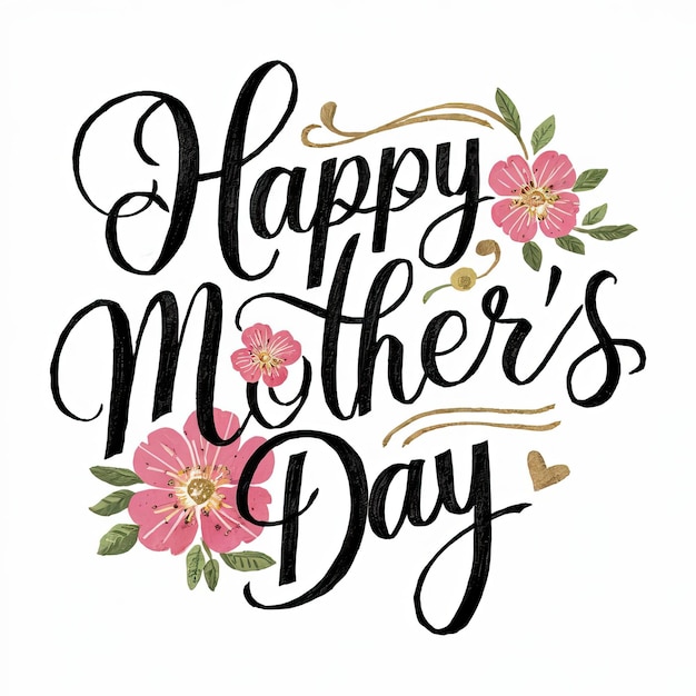un cartel blanco y negro con flores y un mensaje que dice feliz día de las madres