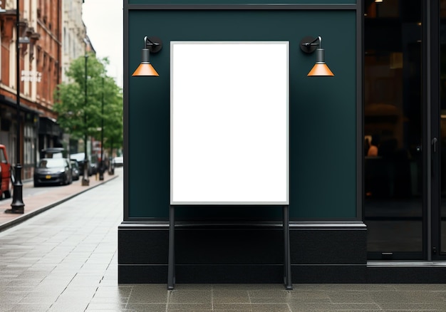 Foto cartel blanco vertical en la calle de la ciudad mockup ai generativo