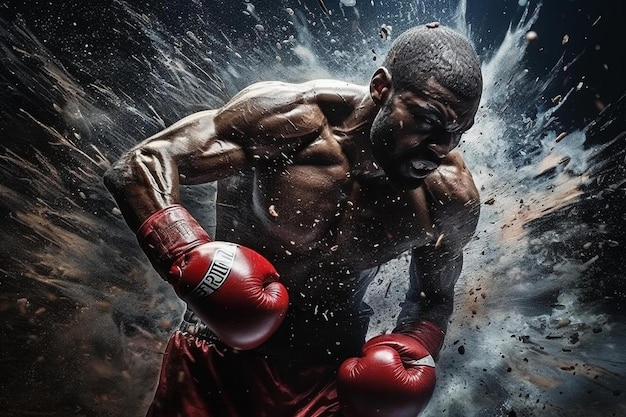 Cartel para el boxeador con guantes de boxeo.