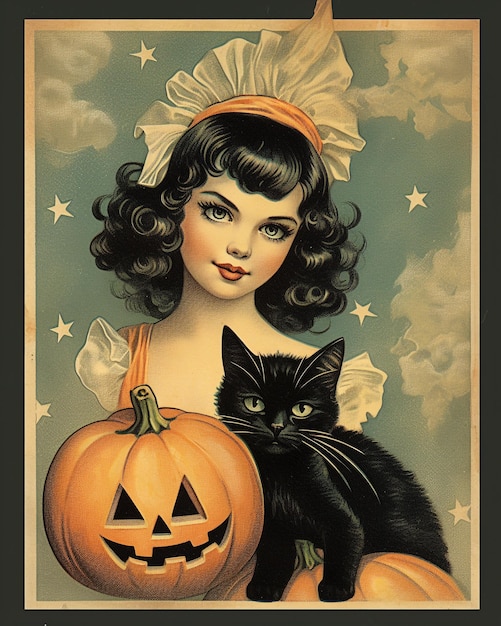 Cartel de bruja retro vintage de Halloween