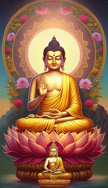 Foto un cartel de buda con las palabras buda en él.