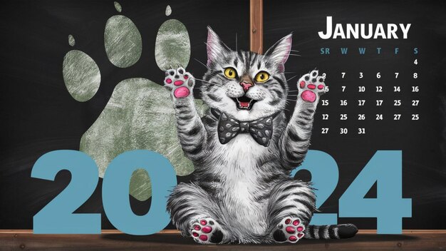 un cartel para el calendario del calendario con un gato que lleva un pajarito