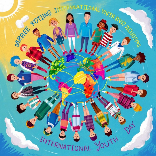 Foto un cartel para la celebración del día nacional con un círculo de niños tomados de la mano