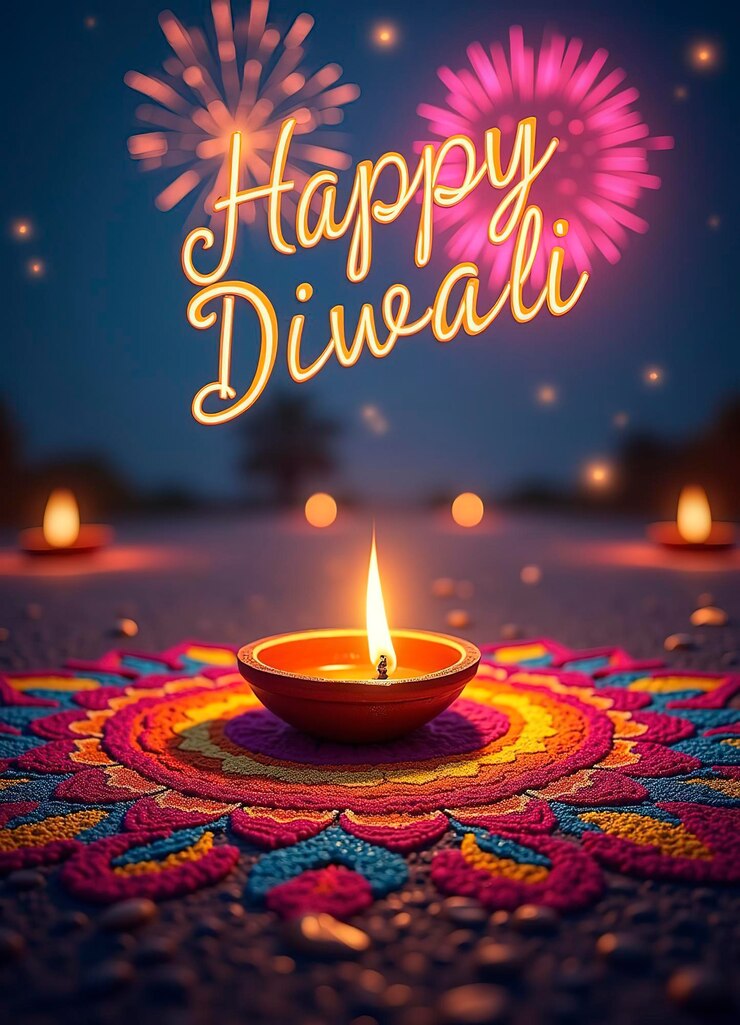 Un cartel para celebrar el feliz Diwali con texto
