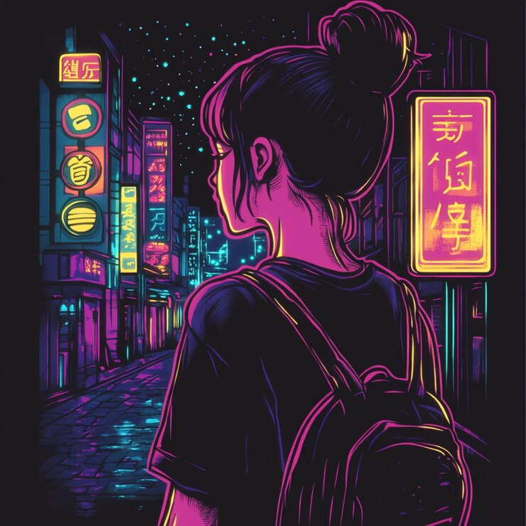 un cartel de una chica con una mochila y un letrero que dice rosa