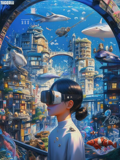 un cartel con una chica usando gafas de realidad virtual
