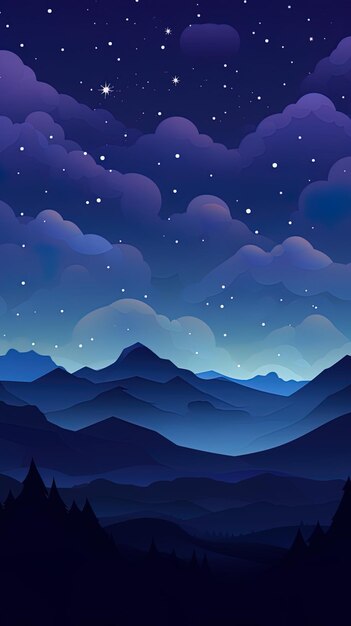 un cartel para el cielo nocturno con montañas y estrellas