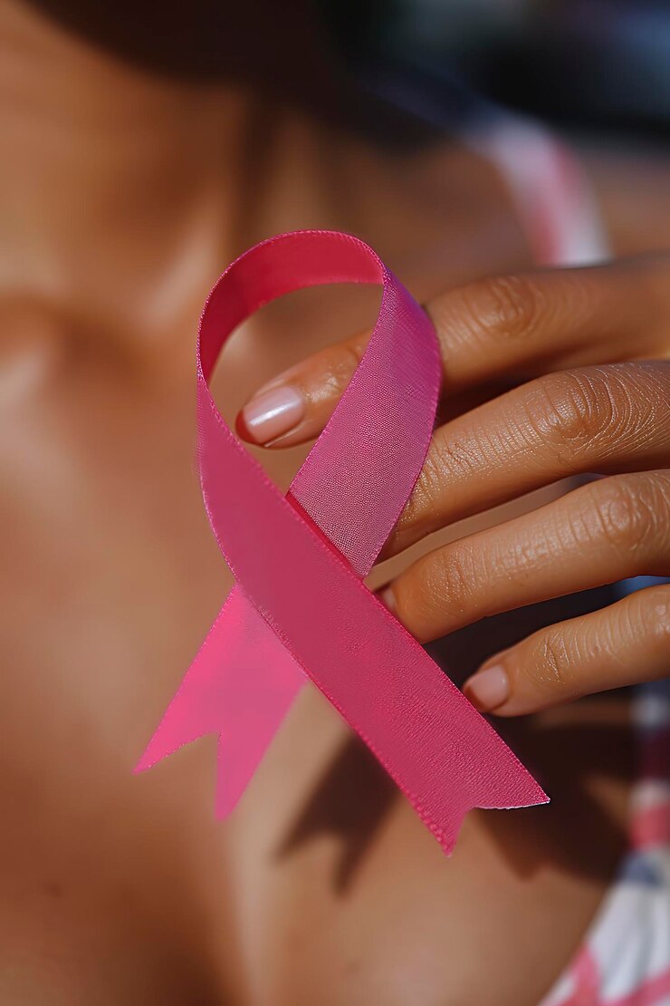 Un cartel de cinta rosa para celebrar el mes de concienciación sobre el cáncer de mama