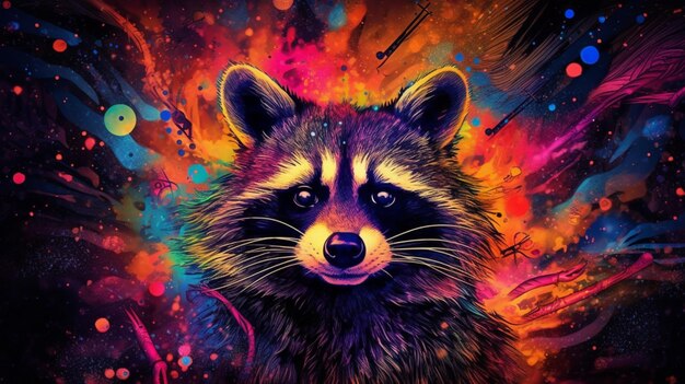 Foto un cartel colorido para una banda llamada raccoon