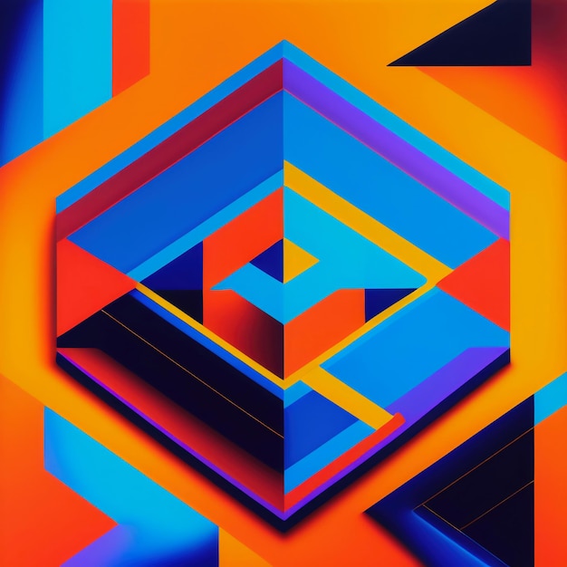 Foto un cartel colorido con un hermoso fondo de composición de arte cubismo azul y naranja con cálido