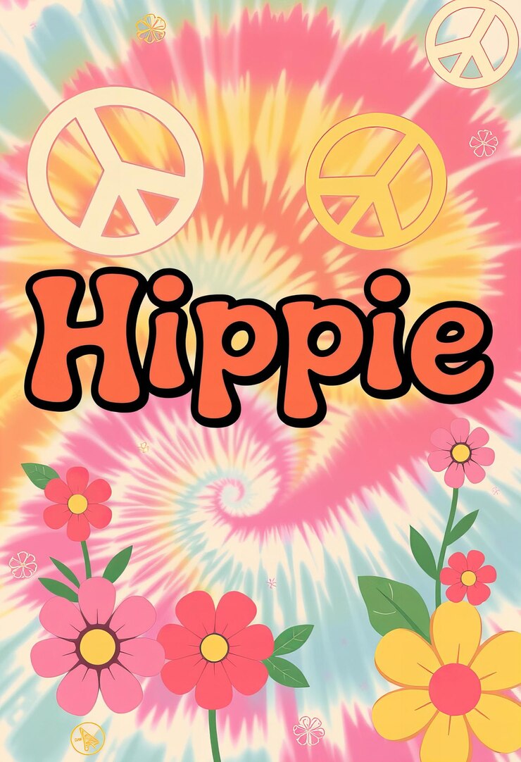 un cartel colorido para hipopótamos y hippies