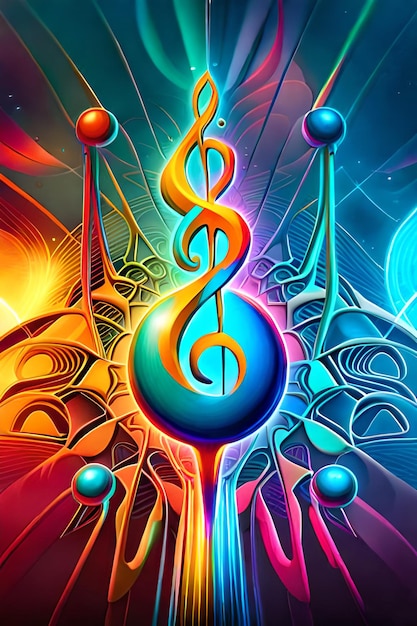 Foto un cartel colorido con notas musicales.