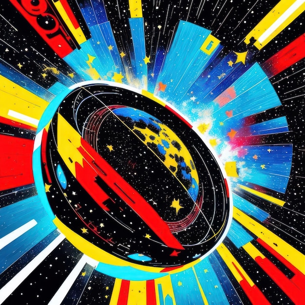 Un cartel colorido que dice 'espacio' en él