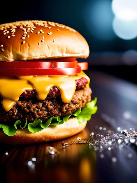 Cartel comercial de hamburguesa renderizado en 3D