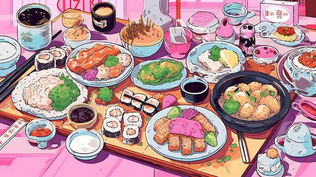 cartel de comida japonesa para nuevos sabores del folleto del sitio web de cocina japonesa