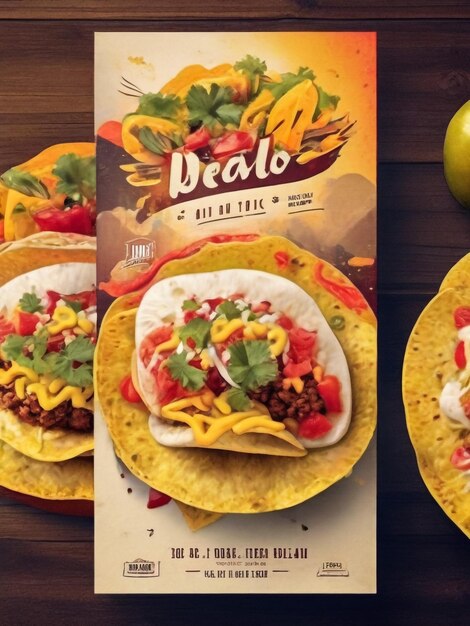 cartel de comida mexicana con diseño de ilustración vectorial de tacos
