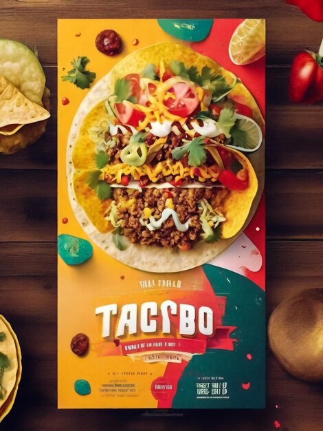 Foto cartel de comida mexicana con diseño de ilustración vectorial de tacos