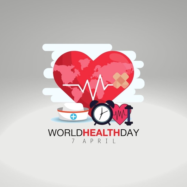 un cartel con un corazón que dice día mundial de la salud en él