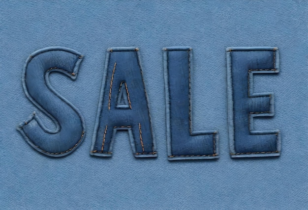 un cartel de cuero azul que dice venta en él