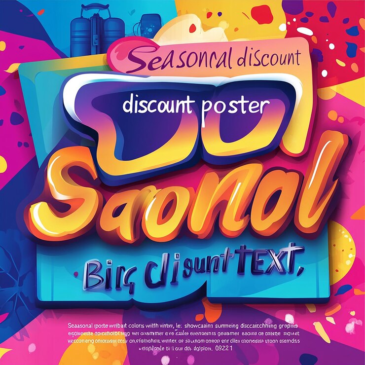 Foto cartel de descuento estacional con colores vibrantes y gráficos de venta