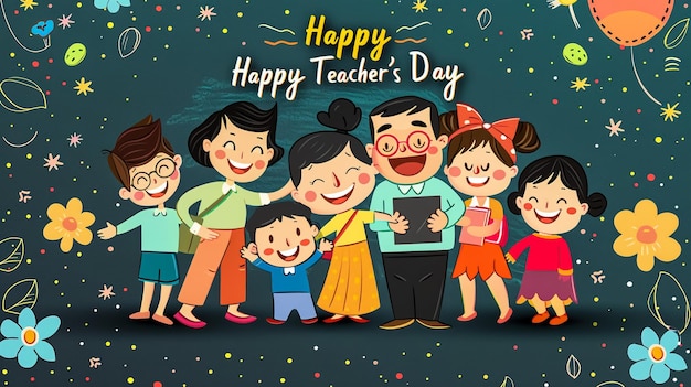 un cartel para el día feliz de los maestros con un maestro feliz