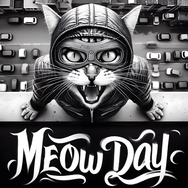 un cartel para un día de gato día de meow con un gato en él